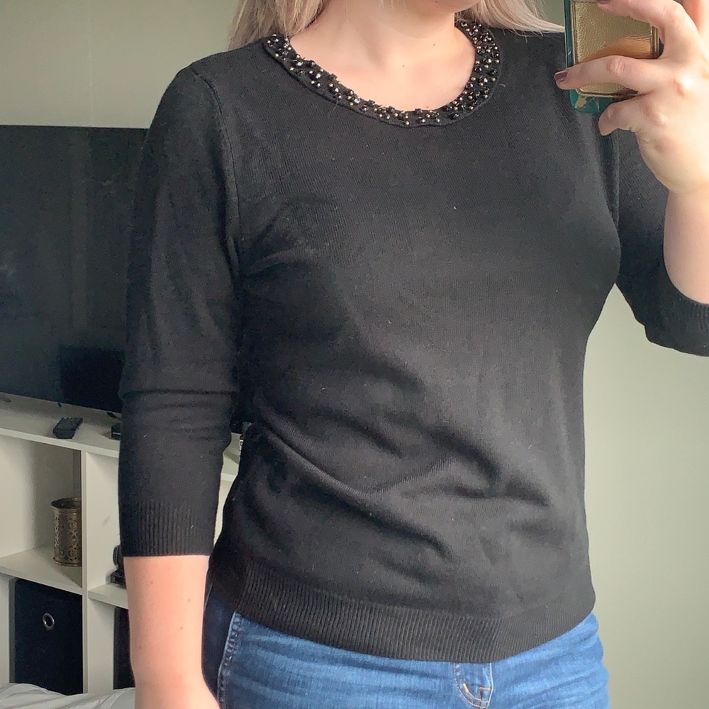 NY & Co. Black Sweater, Jeweled Neck